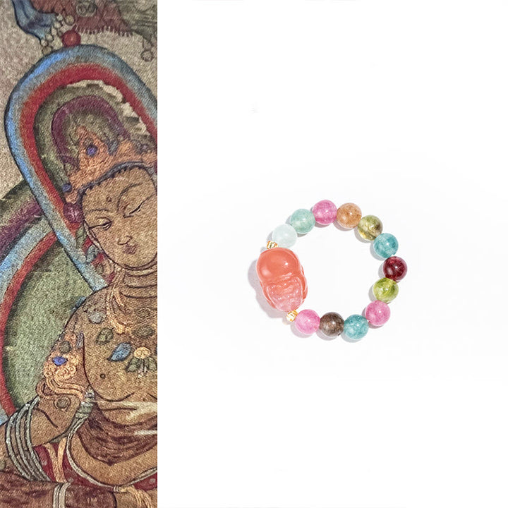 Buddha Stones Natural Tourmaline Manjusri Bodhisattva Pattern Positive Ring - 53~54mm - image 1