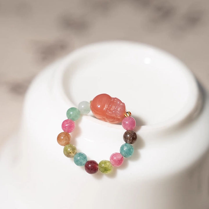 Buddha Stones Natural Tourmaline Manjusri Bodhisattva Pattern Positive Ring - image 4