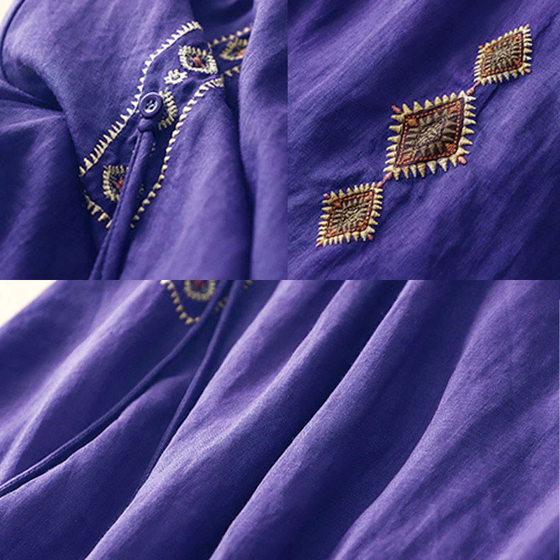 Buddha Stones Ethnic Vintage Embroidery Button Design Women's Cotton Linen 7-8 Length Skirt - image 3