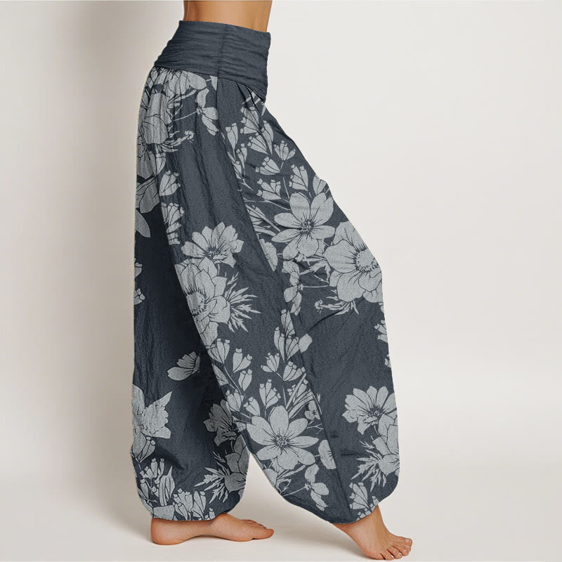Buddha Stones Pure Cotton Casual Peony Leaves Women's Elastic Waist Harem Pants - image 9