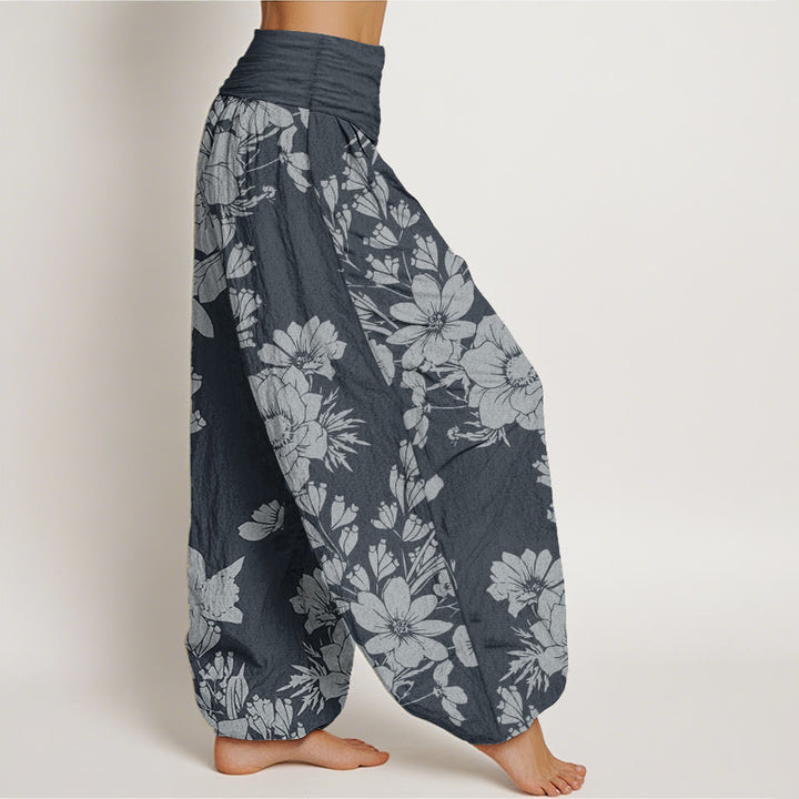 Buddha Stones Pure Cotton Casual Peony Leaves Women's Elastic Waist Harem Pants - image 9