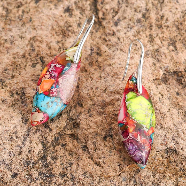 FREE Today: Anti-Stress and Happiness Natural Emperor Stone Water Drop Leaf Shape Earrings