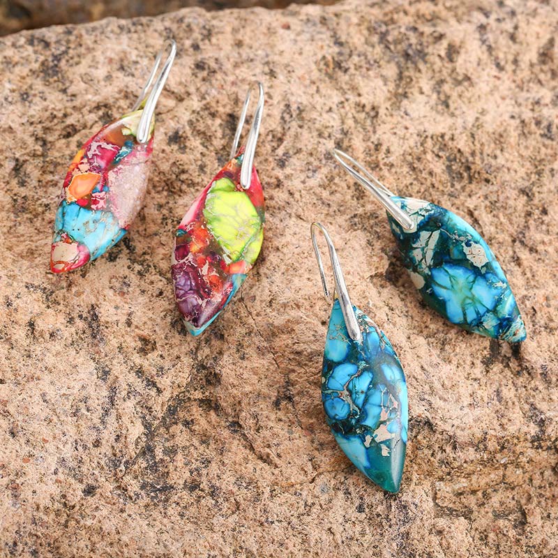 FREE Today: Anti-Stress and Happiness Natural Emperor Stone Water Drop Leaf Shape Earrings