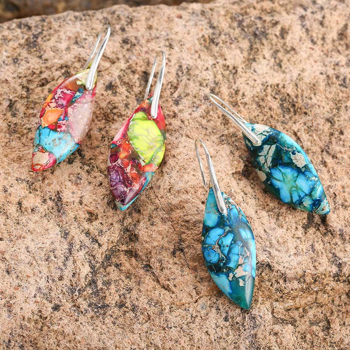 FREE Today: Anti-Stress and Happiness Natural Emperor Stone Water Drop Leaf Shape Earrings