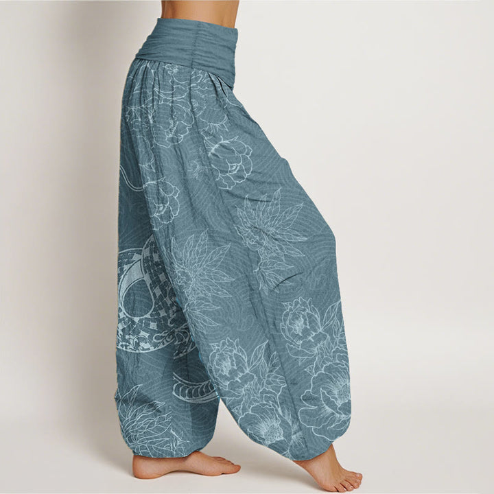Buddha Stones Pure Cotton Snake Lotus Women's Elastic Waist Harem Pants - image 9