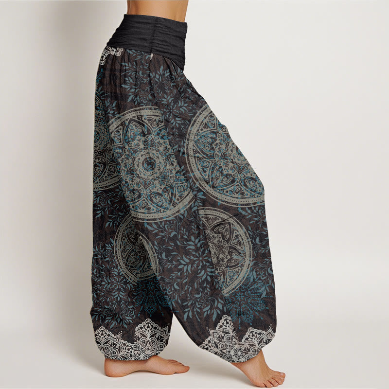 Buddha Stones Pure Cotton Mandala Pattern Leaves Women's Elastic Waist Harem Pants - image 1