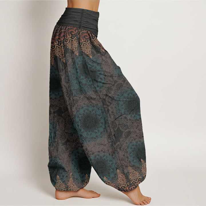 Buddha Stones Pure Cotton Triangular Mandala Patterns Women's Elastic Waist Harem Pants