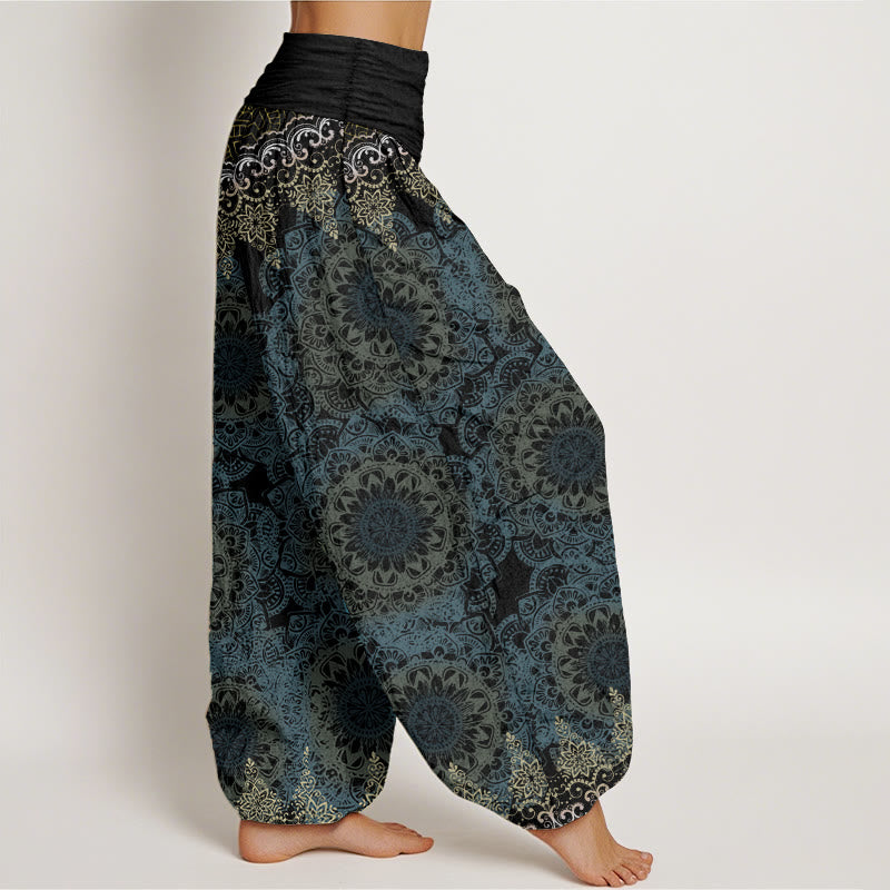 Buddha Stones Pure Cotton Triangular Mandala Patterns Women's Elastic Waist Harem Pants