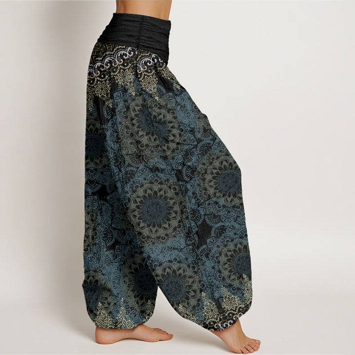 Buddha Stones Pure Cotton Triangular Mandala Patterns Women's Elastic Waist Harem Pants