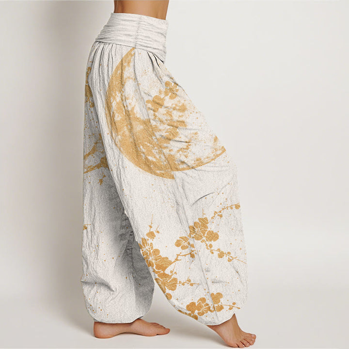 Buddha Stones Pure Cotton Golden Plum Blossom Full Moon Pattern Women's Elastic Waist Harem Pants - image 10