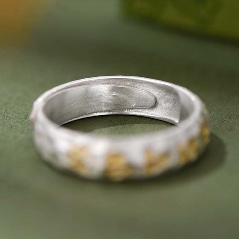Buddha Stones Hammer Pattern Om Mani Padme Hum Copper Plated Silver Wealth Ring - image 4