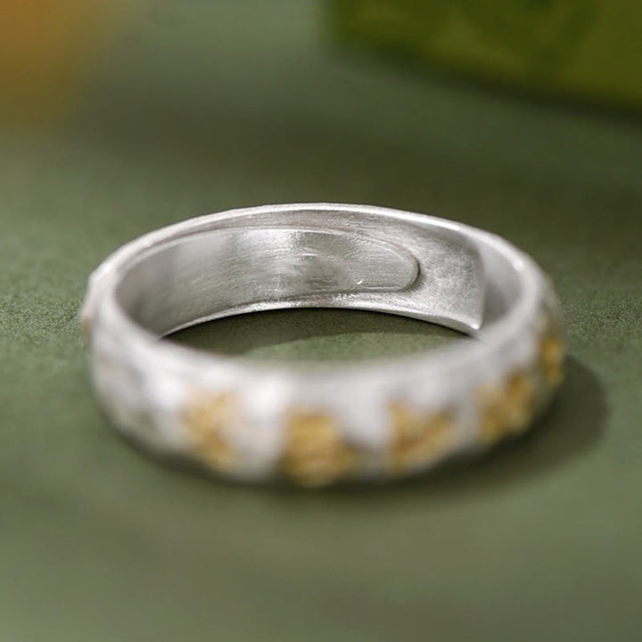 Buddha Stones Hammer Pattern Om Mani Padme Hum Copper Plated Silver Wealth Ring - image 4