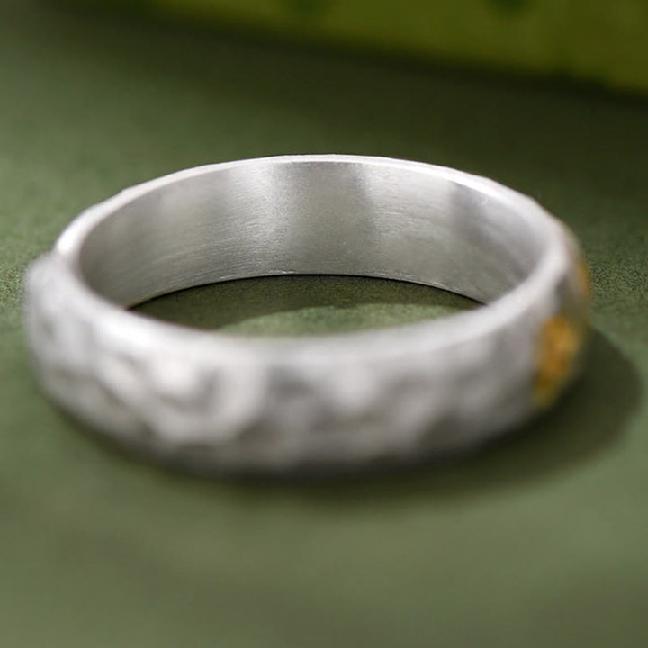 Buddha Stones Hammer Pattern Om Mani Padme Hum Copper Plated Silver Wealth Ring - image 10