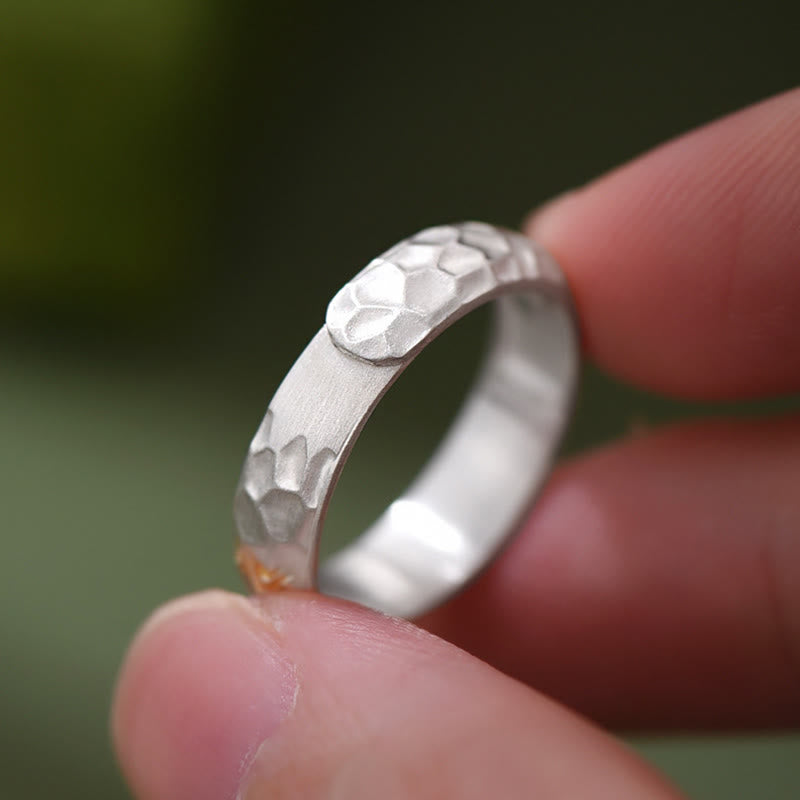 Buddha Stones Hammer Pattern Om Mani Padme Hum Copper Plated Silver Wealth Ring - image 12