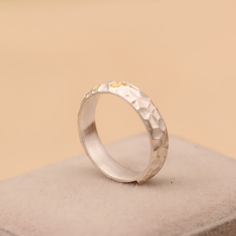 Buddha Stones Hammer Pattern Om Mani Padme Hum Copper Plated Silver Wealth Ring - image 16