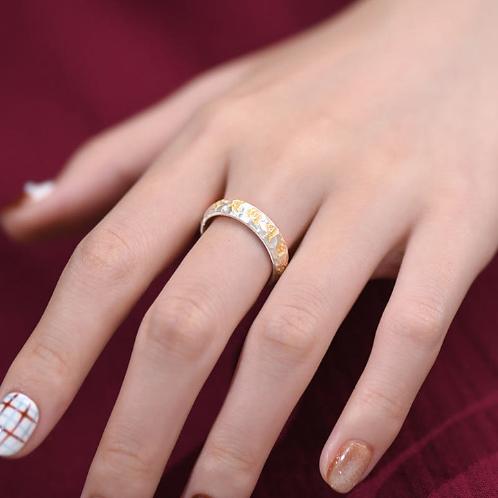 Buddha Stones 999 Sterling Silver Hammer Pattern Om Mani Padme Hum Balance Ring - image 13