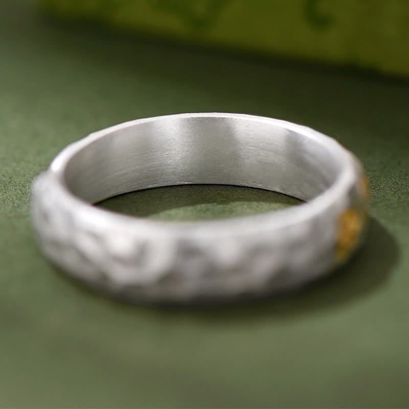 Buddha Stones 999 Sterling Silver Hammer Pattern Om Mani Padme Hum Balance Ring - image 5