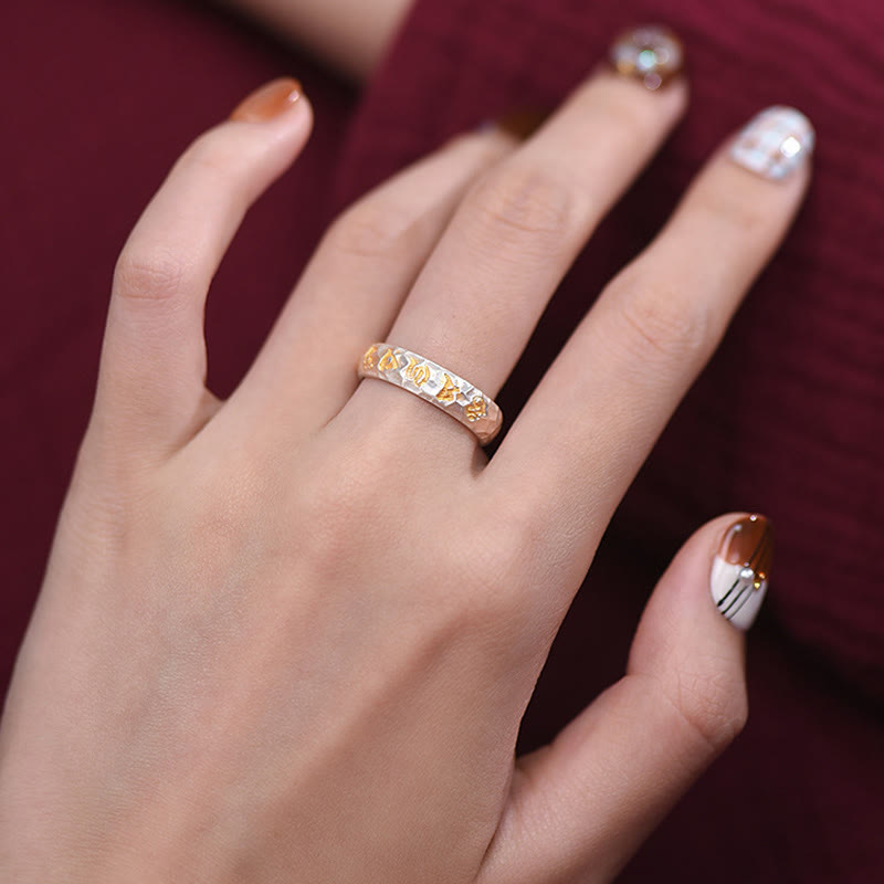 Buddha Stones 999 Sterling Silver Hammer Pattern Om Mani Padme Hum Balance Ring - image 13