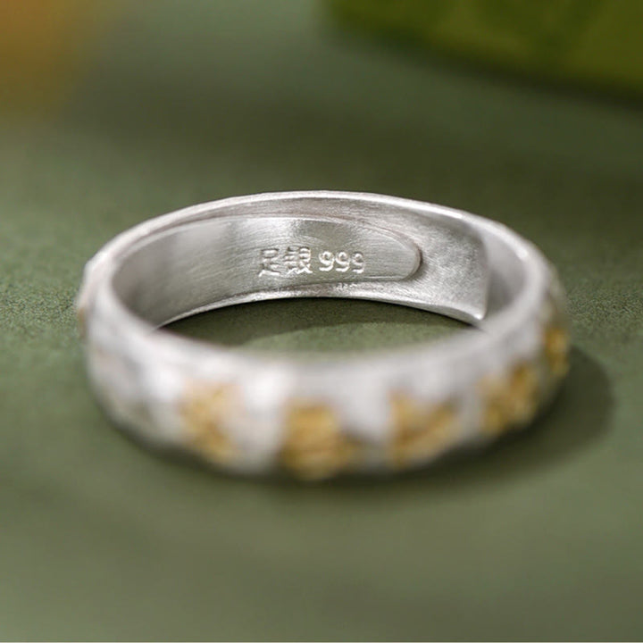 Buddha Stones 999 Sterling Silver Hammer Pattern Om Mani Padme Hum Balance Ring - image 8