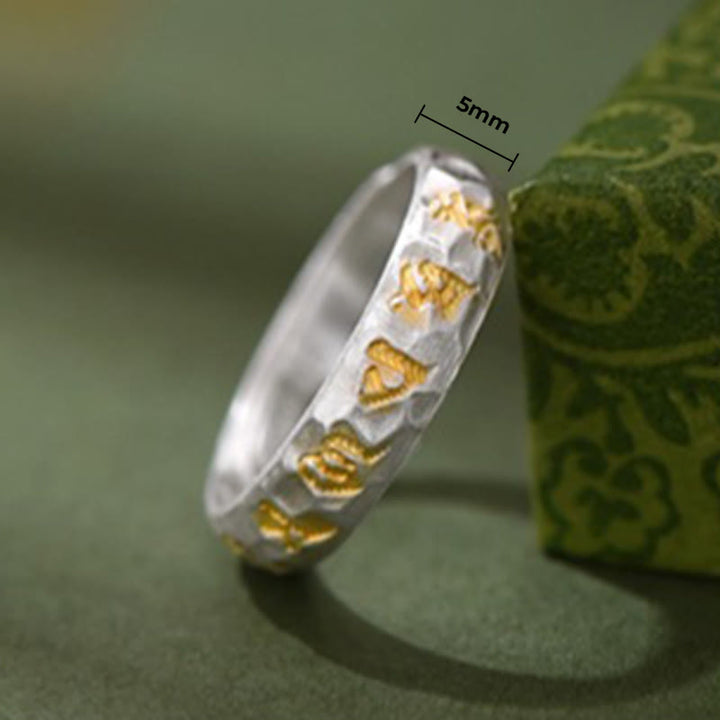 Buddha Stones 999 Sterling Silver Hammer Pattern Om Mani Padme Hum Balance Ring - image 10