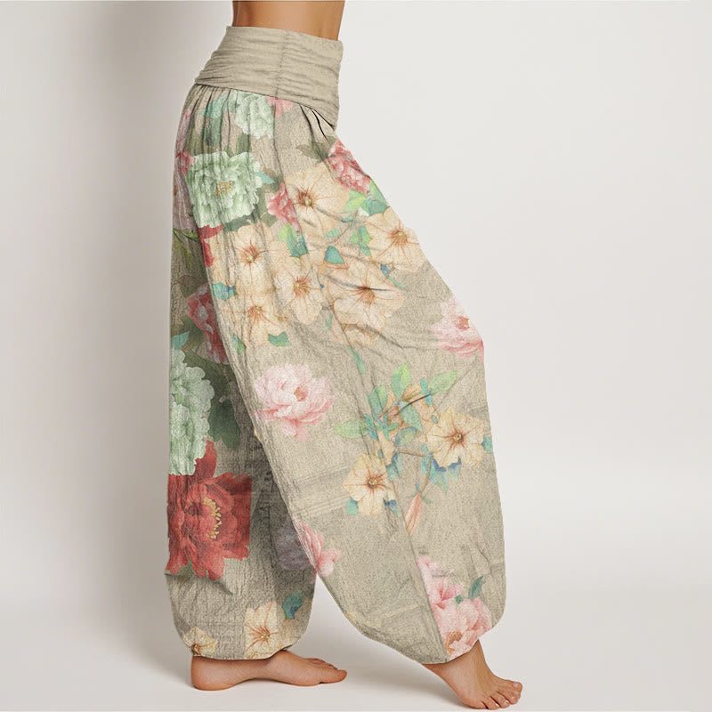 Buddha Stones Pure Cotton Casual Peony Flower Women's Elastic Waist Harem Pants - image 10