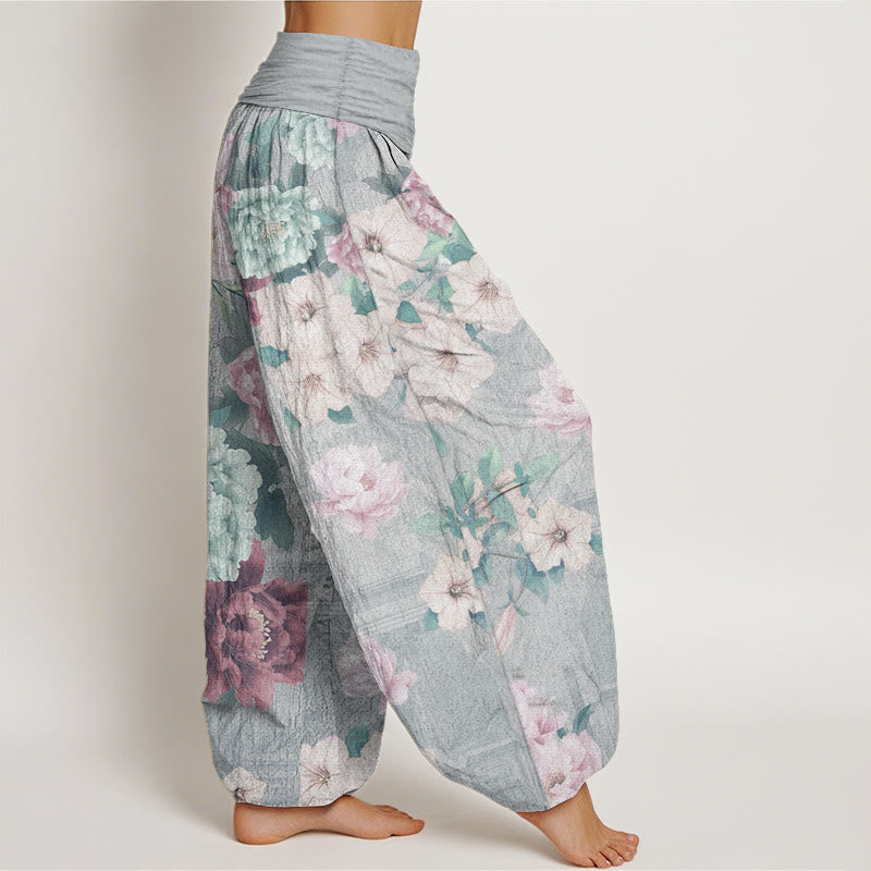 Buddha Stones Pure Cotton Casual Peony Flower Women's Elastic Waist Harem Pants - image 2