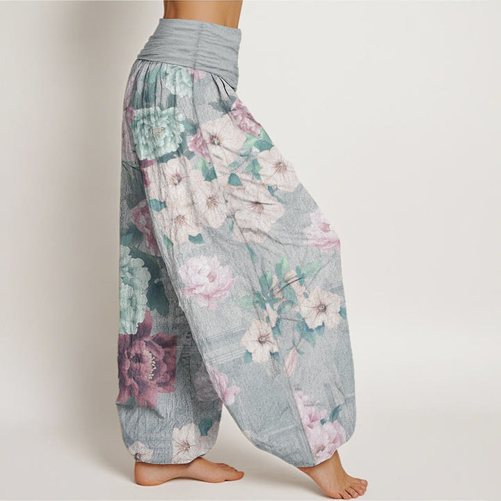 Buddha Stones Pure Cotton Casual Peony Flower Women's Elastic Waist Harem Pants - image 2