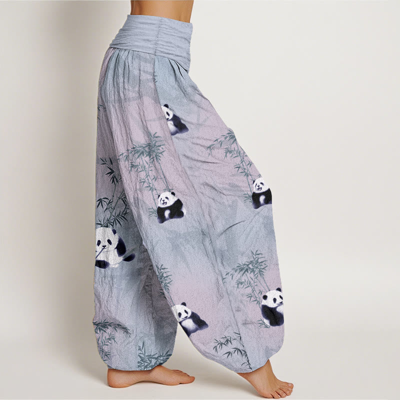 Buddha Stones Pure Cotton Panda Bamboo Pattern Women's Elastic Waist Harem Pants - image 10