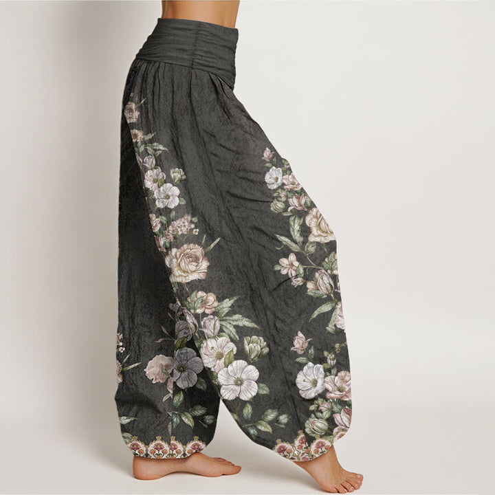 Buddha Stones Pure Cotton Ethnic Floral Ethnic Totem Pattern Women's Elastic Waist Harem Pants