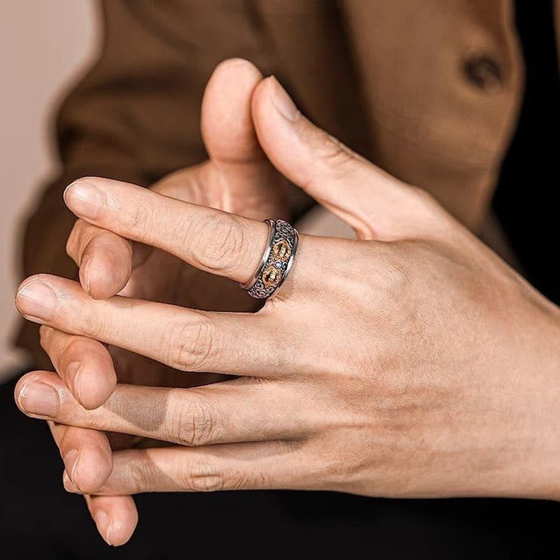 Buddha Stones Vintage Tibetan Vajra Auspicious Clouds Pattern Copper Plated Silver Balance Ring - image 5