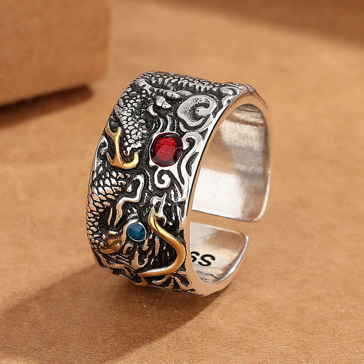 Buddha Stones Vintage Dragon Pattern Copper Plated Silver Balance Ring - Copper - image 1