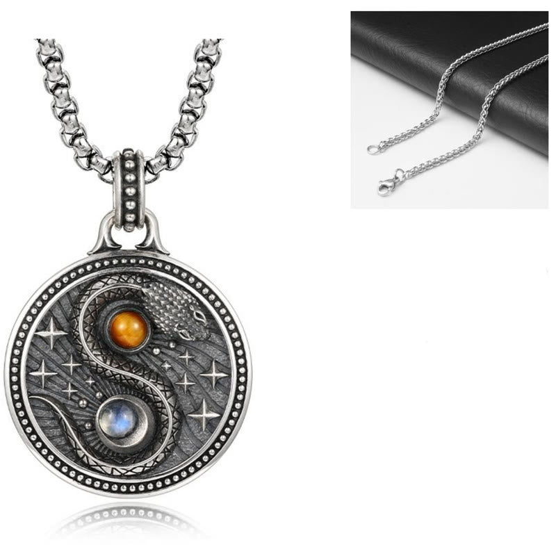 Buddha Stones Snake Yin Yang Symbol Copper Wealth Necklace Pendant - image 9