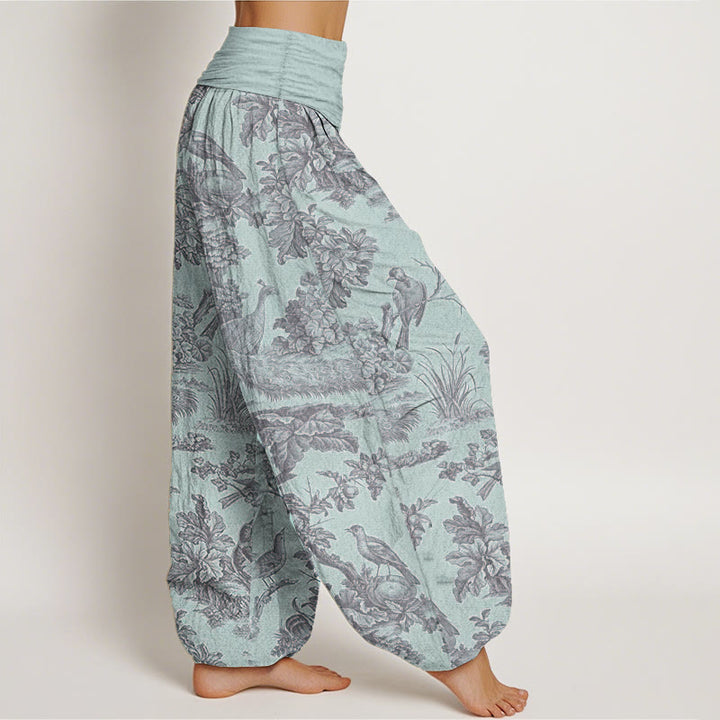 Buddha Stones Pure Cotton Birds Trees Branches Pattern Women's Elastic Waist Harem Pants - image 7
