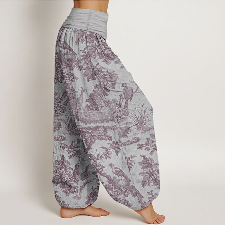 Buddha Stones Pure Cotton Birds Trees Branches Pattern Women's Elastic Waist Harem Pants - image 10
