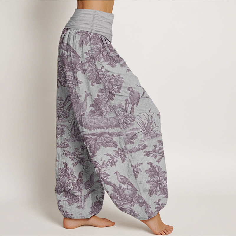 Buddha Stones Pure Cotton Birds Trees Branches Pattern Women's Elastic Waist Harem Pants - image 10