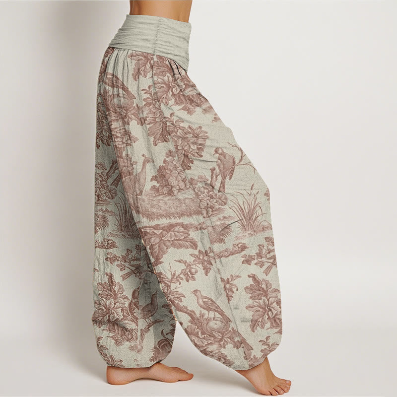 Buddha Stones Pure Cotton Birds Trees Branches Pattern Women's Elastic Waist Harem Pants - image 2