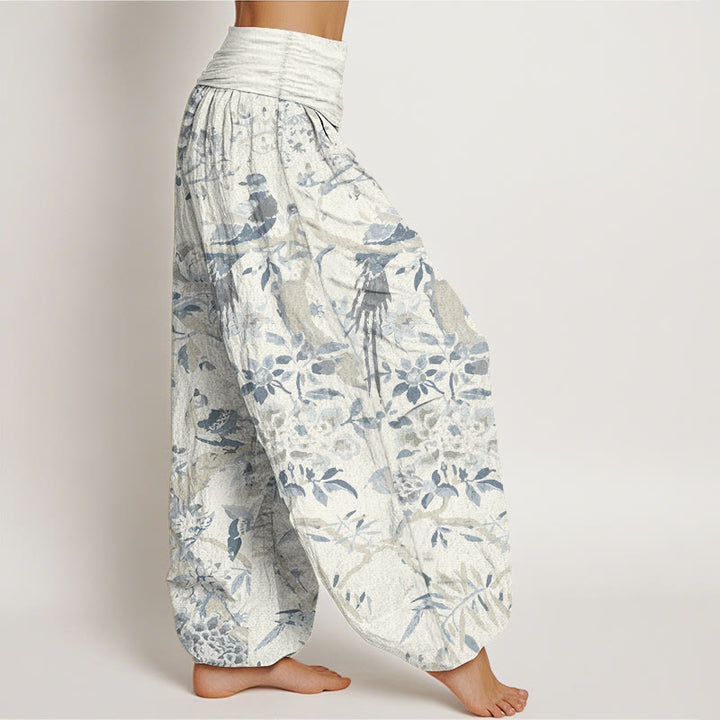 Buddha Stones Pure Cotton Birds Branches Flowers Pattern Women's Elastic Waist Harem Pants - image 2