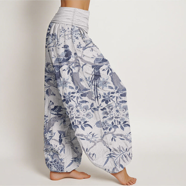 Buddha Stones Pure Cotton Birds Branches Flowers Pattern Women's Elastic Waist Harem Pants - image 10