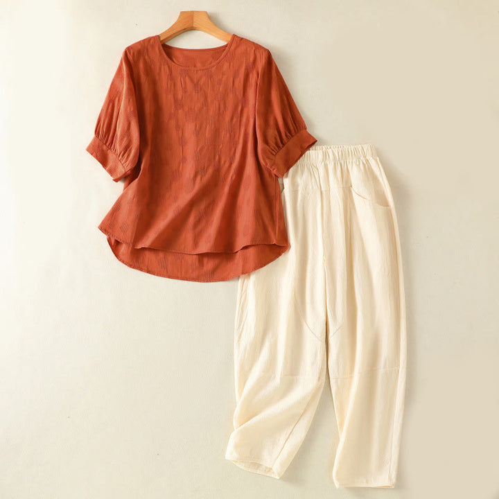 Buddha Stones 2pcs Plain Women's Short Sleeve Shirt Harem Pants Meditation Clothing Set - Chocolate - US8-10，UK/AU12-14，EU40-42 (2XL) - image 16