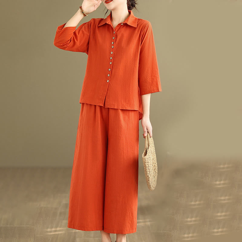 Buddha Stones 2pcs Casual Women's Stand Collar Shirt Loose Pants Meditation Clothing Set - image 8