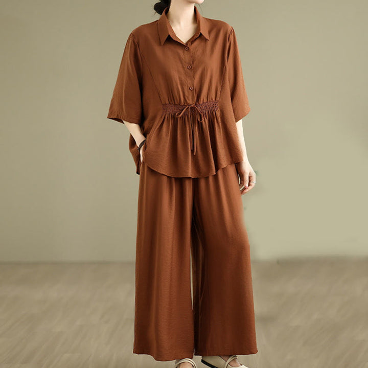 Buddha Stones 2pcs Casual Women's Stand Collar Shirt Loose Pants Meditation Clothing Set - image 11