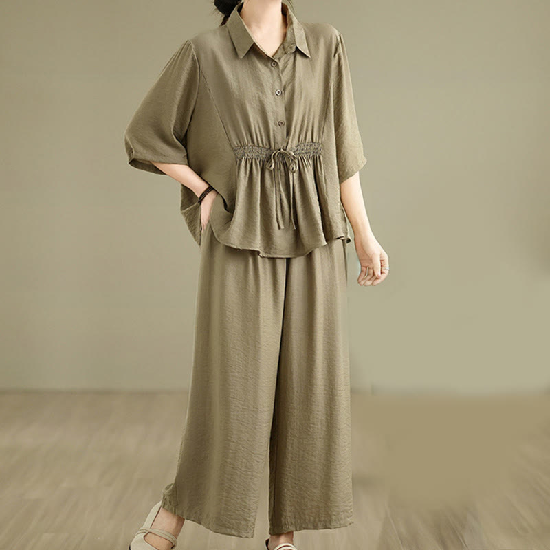 Buddha Stones 2pcs Casual Women's Stand Collar Shirt Loose Pants Meditation Clothing Set - image 17