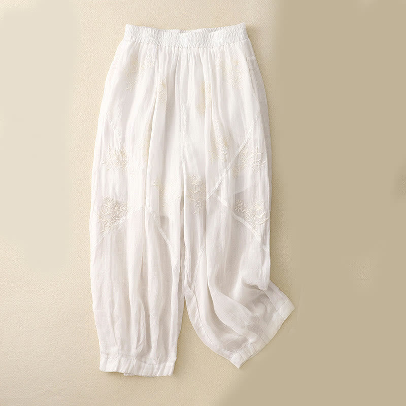 Buddha Stones Embroidered Pattern Women's Harem Pants With Pockets - White - US12，UK/AU16，EU44 (3XL) - image 5