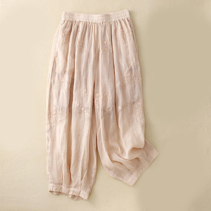 Buddha Stones Embroidered Pattern Women's Cotton Linen Harem Pants With Pockets - MistyRose - US12，UK/AU16，EU44 (3XL) - image 10