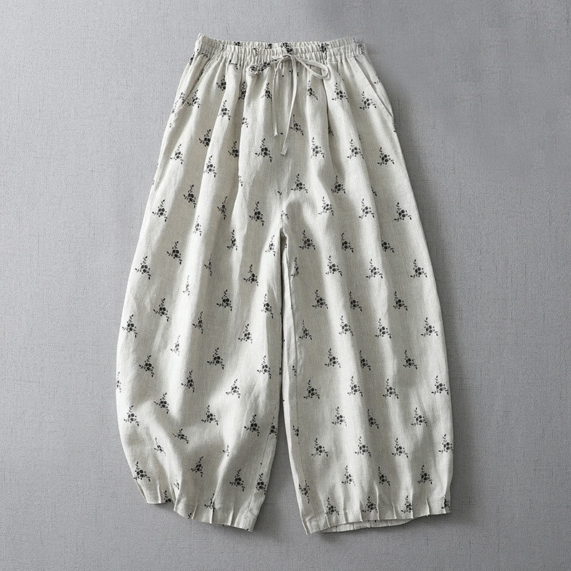 Buddha Stones Polka Dot Floral Pattern Pattern Women's Cotton Linen Harem Pants With Pockets - Floral Pattern - US12，UK/AU16，EU44 (2XL) - image 1