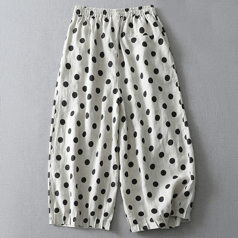 Buddha Stones Polka Dot Floral Pattern Pattern Women's Cotton Linen Harem Pants With Pockets - image 5