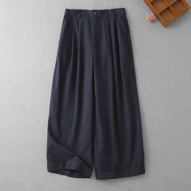 Buddha Stones Casual Plain High Waist Women's Polyester 7-8 Length Wide Leg Pants With Pockets - MidnightBlue - US14，UK/AU18，EU46 (2XL) - image 1