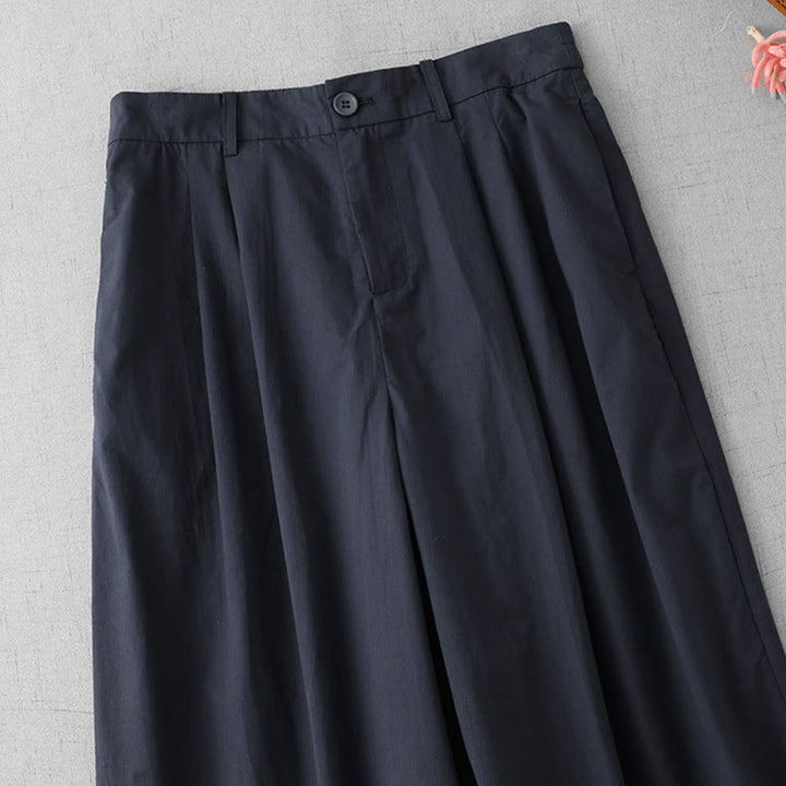 Buddha Stones Casual Plain High Waist Women's Polyester 7-8 Length Wide Leg Pants With Pockets - image 1