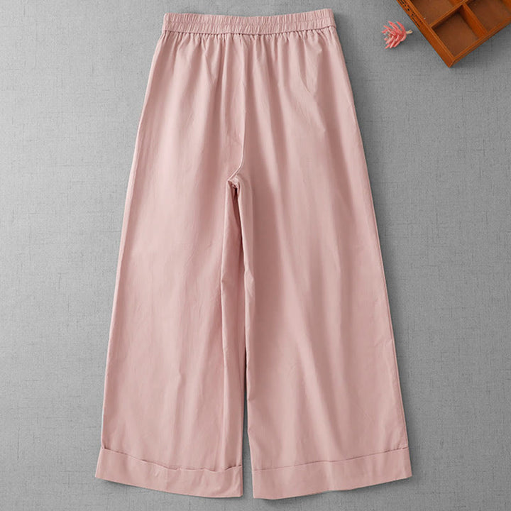 Buddha Stones Casual Plain High Waist Women's Polyester 7-8 Length Wide Leg Pants With Pockets - image 6