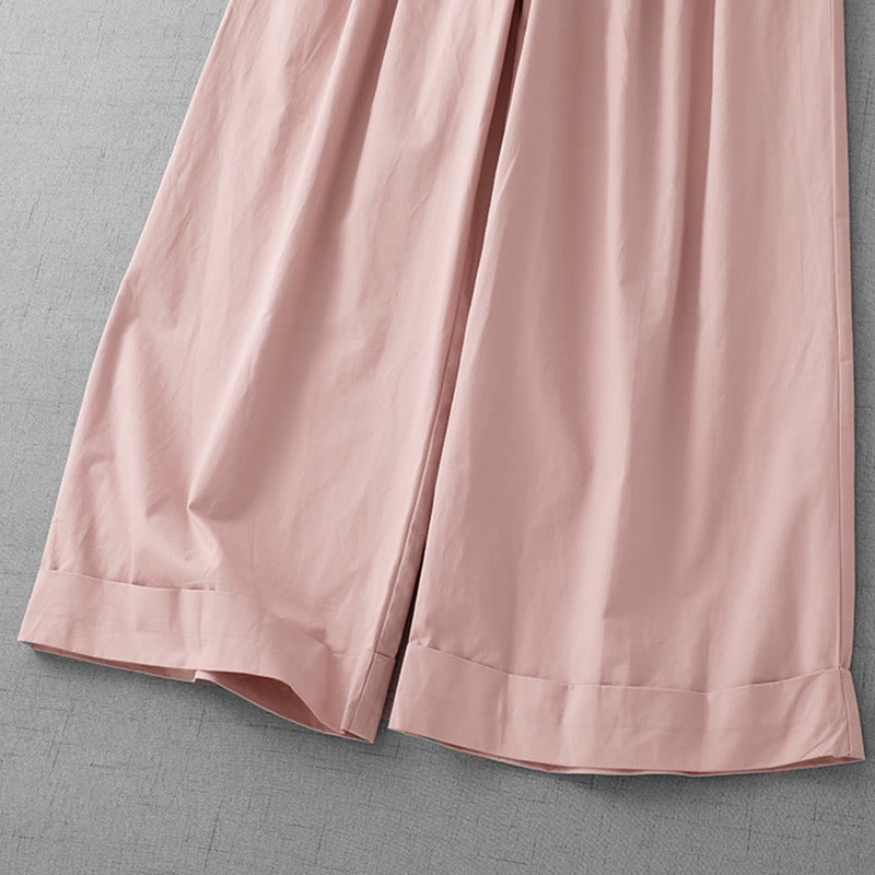 Buddha Stones Casual Plain High Waist Women's Polyester 7-8 Length Wide Leg Pants With Pockets - image 10